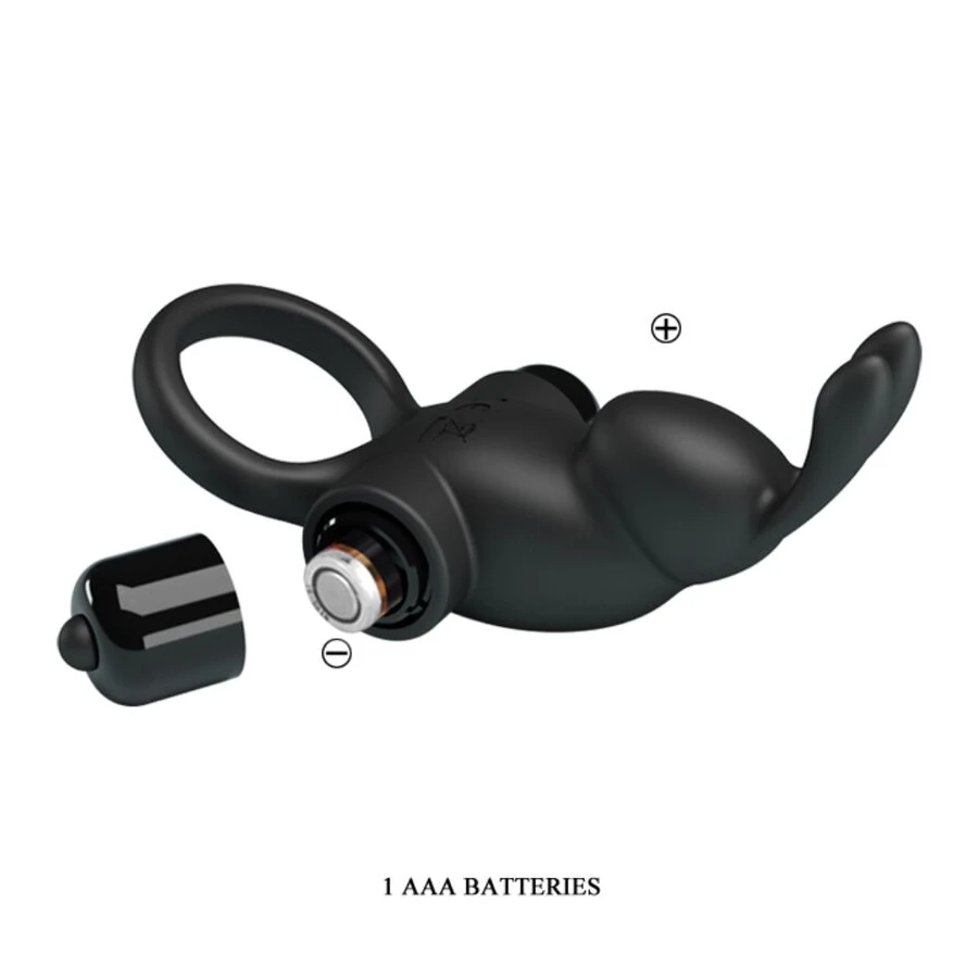 PRETTY LOVE - ANELLO VIBRANTE + STIMOLATORE CLITORIDEO CONIGLIO 10 VIBRAZIONI NERO